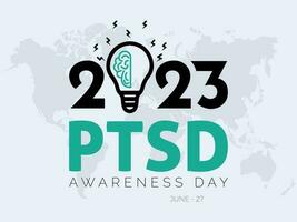 2023 Concept National PTSD Awareness Day mental health concept vector banner template design. Depression, emotional, psychology, rehabilitation theme.