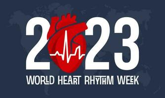 2023 Concept World Heart Rhythm Week vector illustration template. Cardiac, pulse care, diagnosis theme banner.