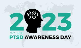 2023 Concept National PTSD Awareness Day mental health concept vector banner template design. Depression, emotional, psychology, rehabilitation theme.