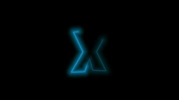 Alphabet letter X, neon blue with energy outline on black background. Motion graphic loop. 4k animation video