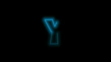 alfabeto letra y, neón azul con energía contorno en negro antecedentes. movimiento gráfico bucle. 4k animación video