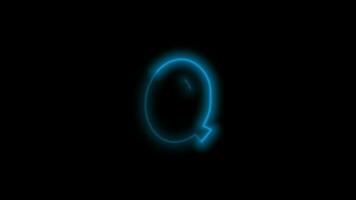 Alphabet letter Q, neon blue with energy outline on black background. Motion graphic loop. 4k animation video