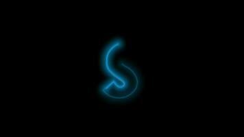 Alphabet letter S, neon blue with energy outline on black background. Motion graphic loop. 4k animation video