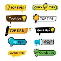 Quick tips. Idea suggestion, tricks solutions advice and best solution tip isolated vector banner sign