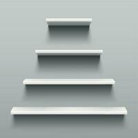 Simply shelves on white wall for indoor interior design. Retail 3d shelf with shadow vector set