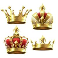 realista oro corona. coronamiento tocado para Rey y reina. real coronas vector conjunto