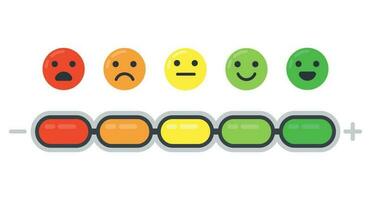 Emotional scale. Mood indicator, customer satisfaction survey and colored emotions emoji isolated flat vector illustration