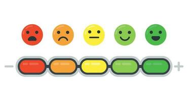 Emotional scale. Mood indicator, customer satisfaction survey and colored emotions emoji isolated flat vector illustration