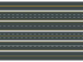 Highway road marking. Horizontal straight asphalt roads, modern street roadway lines or empty highways markings vector illustration set