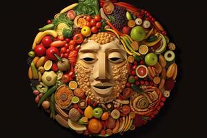 A Bunch of Different Type Food Forming A Enhanced Face Creative. . photo