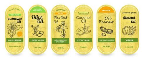 Variant of label design for packaging oil, set vector