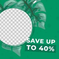 Save forty percent, sale in shop, exotic banner vector