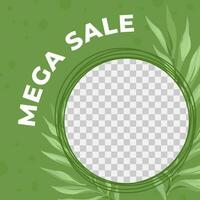 Mega sale in shop or store, tropical leaves frame vector