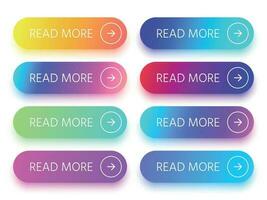 Colorful buttons with Read more sign and arrow icon. Action button with vivid gradient isolated vector icons in collection