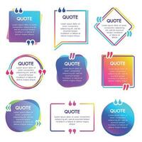 Quote info box. Text remark frame, quotes reference label and texting dialogue words excerpt frames boxes vector set