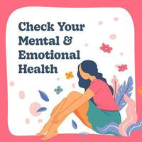 cheque tu mental y emocional salud bandera vector