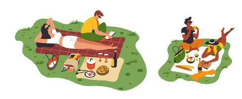 Rest with family and friends on picnic outdoors vector