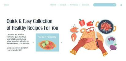 Quick and easy collection, healthy recipes web vector