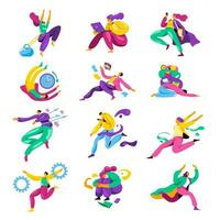 Running people, busy characters with work tasks vector