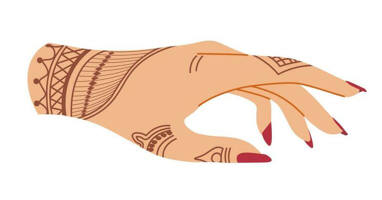 Hand with manicure and exotic henna drawing design