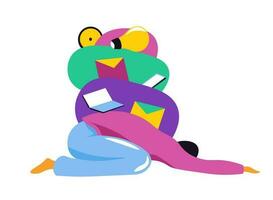 Workload and work pressure, man with lots of tasks vector