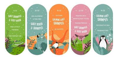 Sticker set for baby shampoo package design vector