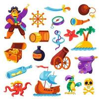 Pirates and marine threasure hunt onjects vector