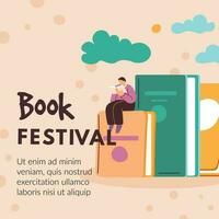 Book festival, promotional banner for bookworms vector