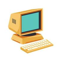 Retro old school gadget, computer with screen vector