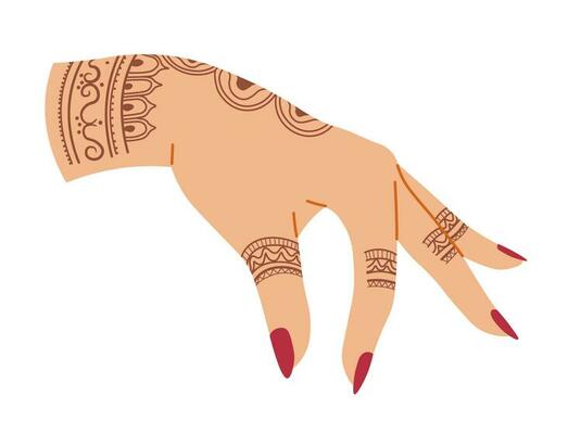 Hand of female character with henna tattoo vector