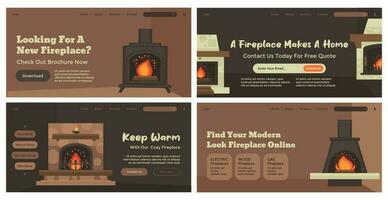 Web banner design set with fireplace advertising vector