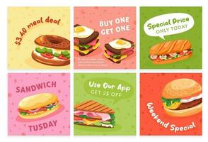 Social media post set for sandwich meal deal vector