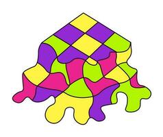 Doodle abstract Rubiks cube melted, drawing vector