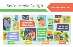 social medios de comunicación historia conjunto con vegetariano dieta plan vector