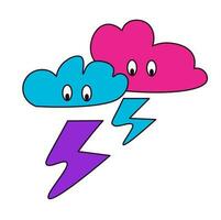 Doodle characters, clouds and thunder bolts vector