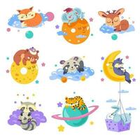 Sleeping animals and planets nursery characters vector