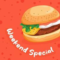 Weekend special, hamburger in store or shop cafe vector