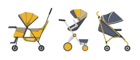 Baby stroller different models assortment vector