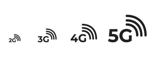 5G, 4G, 3G, 2G vector symbol set isolated on background - new mobile communication technology and smartphone network icons for website, ui, mobile app, banner. 10 eps