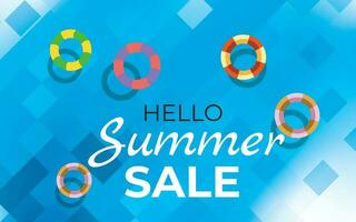 Summer Sale poster and banner template with Colorful Float on water in the tiled pool Background. Sale banner Design for Summer in flat lay styling. Promotion and shopping template for Summer and pool vector