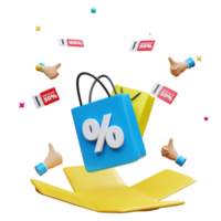 3d shopping sale promotion banner. Shopping bag and discount coupon shopping tag. Concept of great discount Social media promotion. 3D Rendering png