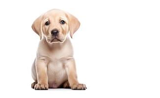 . Yellow labrador puppy on a white photo