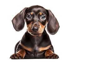 . Dachshund puppy on a white photo