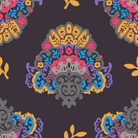 Blooming vintage flowers and leaves, pattern print vector