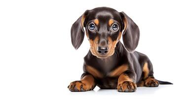 . Dachshund puppy on a white photo