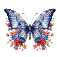 farfalla nel acquerello per 4 ° di luglio americano indipendenza giorno con ai geneerato png