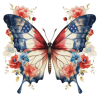 mariposa en acuarela para 4to de julio americano independencia día con ai generado png