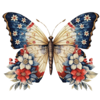 mariposa en acuarela para 4to de julio americano independencia día con ai generado png