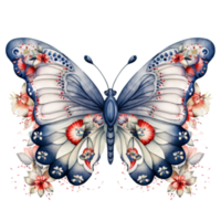 Butterfly in watercolor for 4th of July American independence day with AI genaerated png