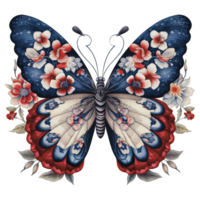 Butterfly in watercolor for 4th of July American independence day with png